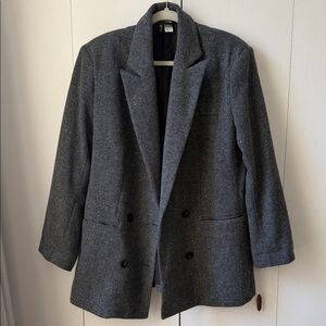 H&M Women's Gray Double-Breasted Coat - Oversized